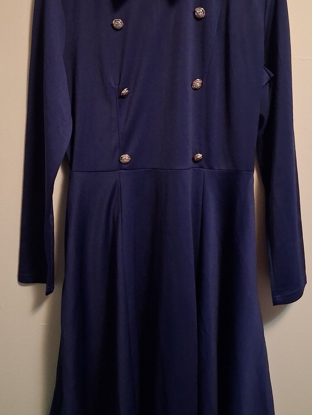 Source Unknown Navy Long-Sleeve Double-Breasted Midi Dress